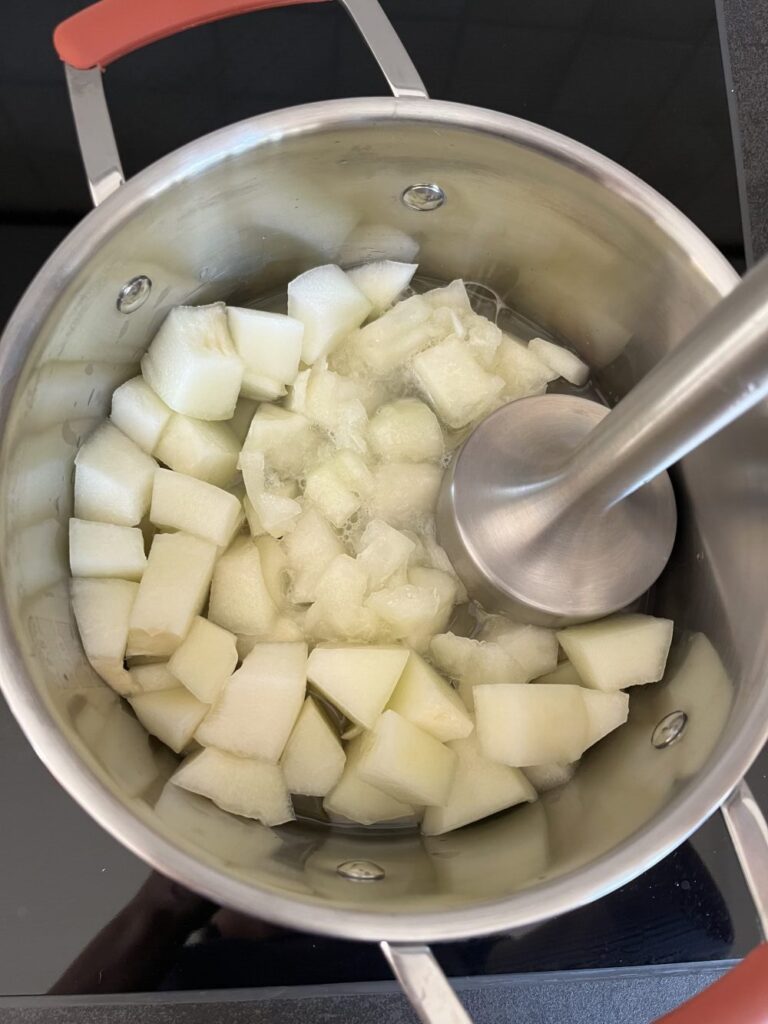 Das Fruchtfleisch zum Wasser geben und pürieren